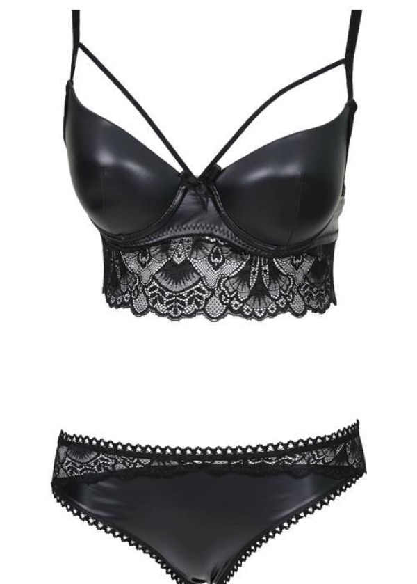 Dipmoda kadın siyah Push-up Destekli Deri Bralet Takım BHR010